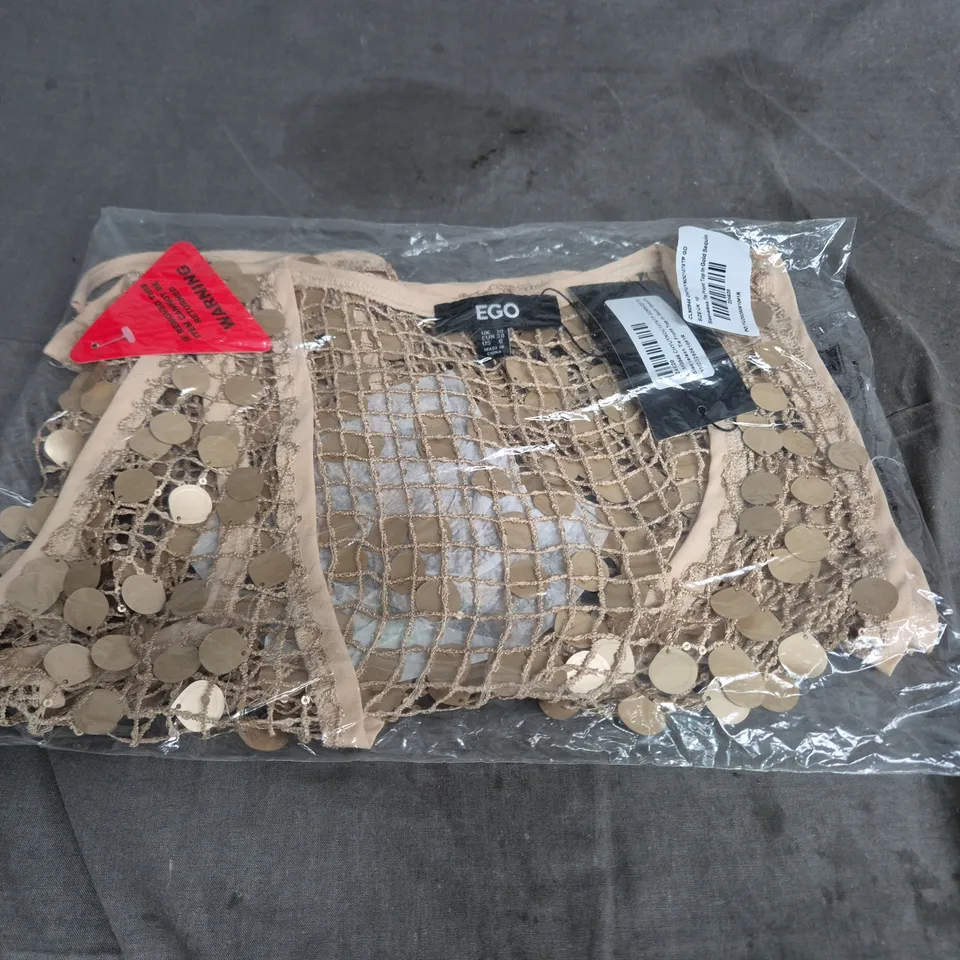 EGO SLEEVELESS TIE FRONT TOP - GOLD SEQUIN - SIZE 10