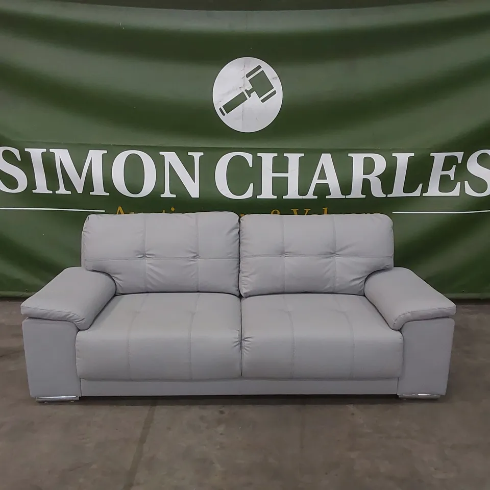 KANSAS 3 SEATER FAUX PU LEATHER SOFA - LIGHT GREY