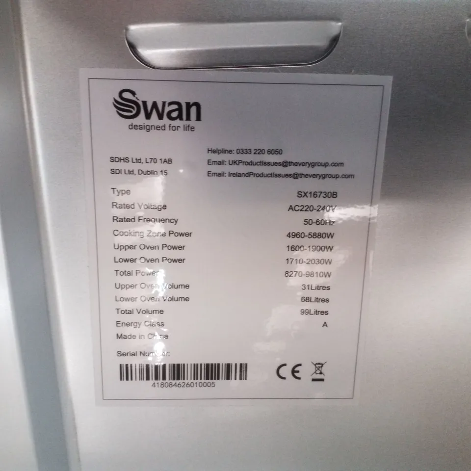 SWAN SX16730B 60CM ELECTRIC DOUBLE OVEN CERAMIC HOB COOKER - BLACK