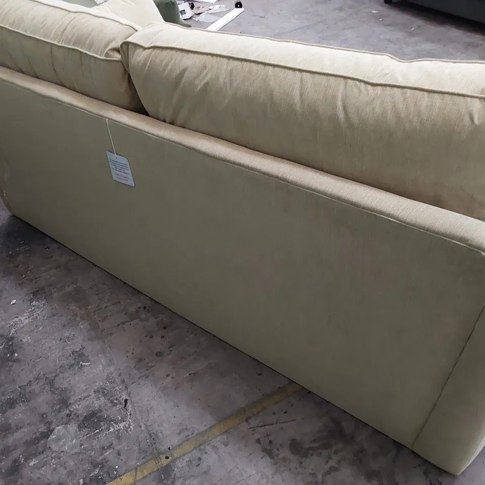 DESIGNER THREE SEATER SOFA WITH BOLSTER CUSHIONS YELLOW FABRIC 