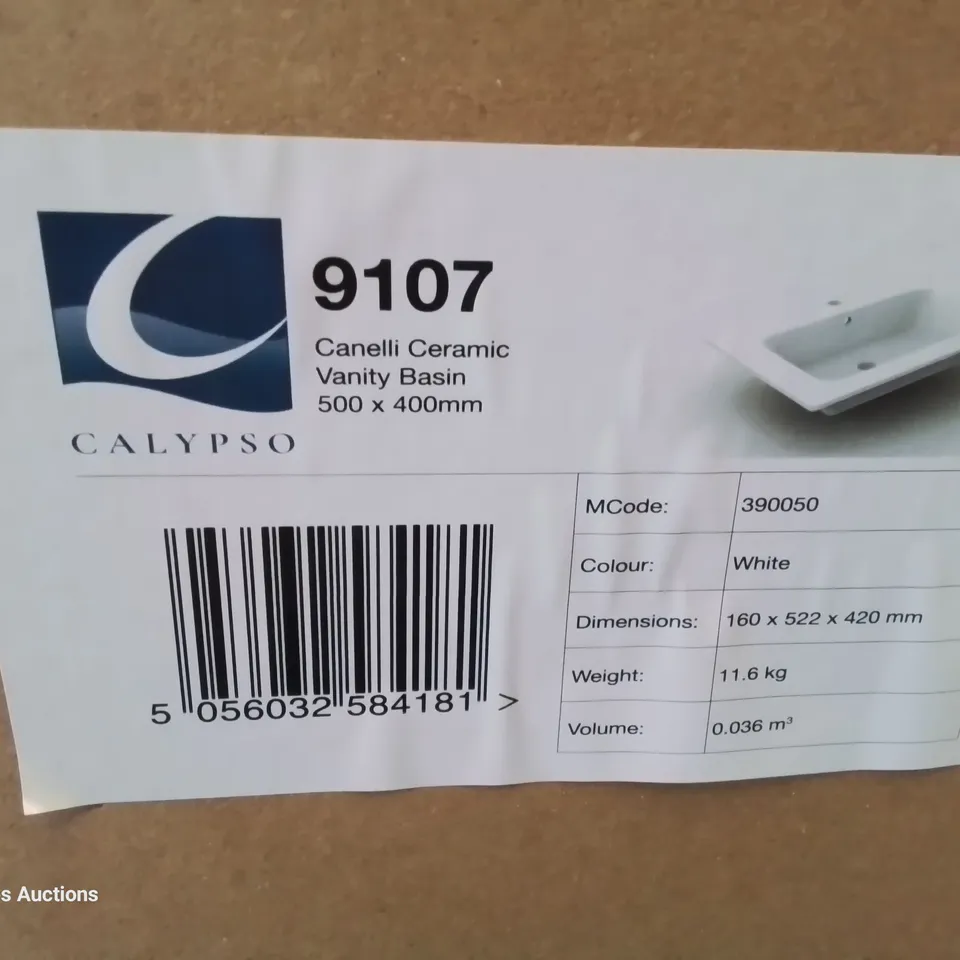 BOXED CANELLI CERAMIC SINGKE TAP VANITY BASIN WHITE 500 × 400mm