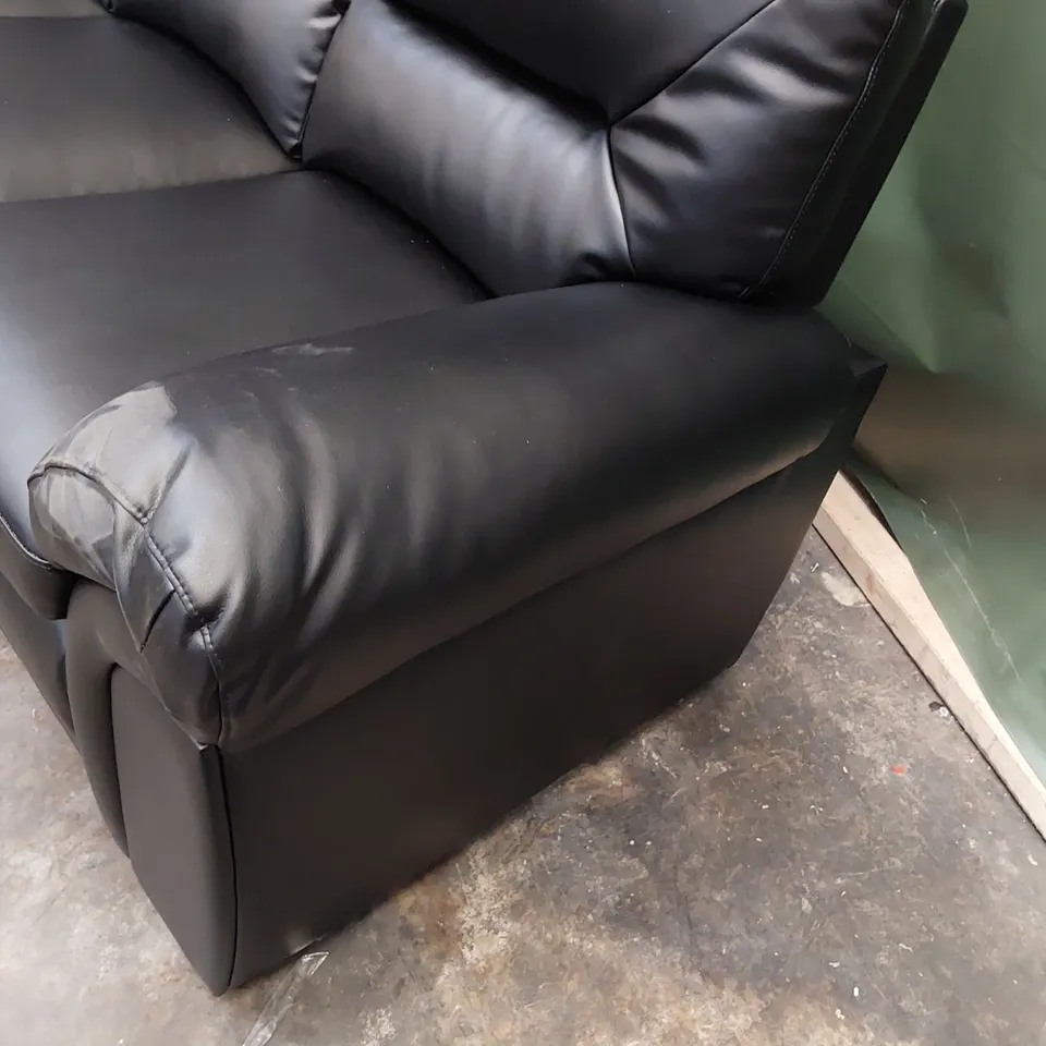 DESIGNER FIXED THREE SEATER SOFA BLACK LEATHER