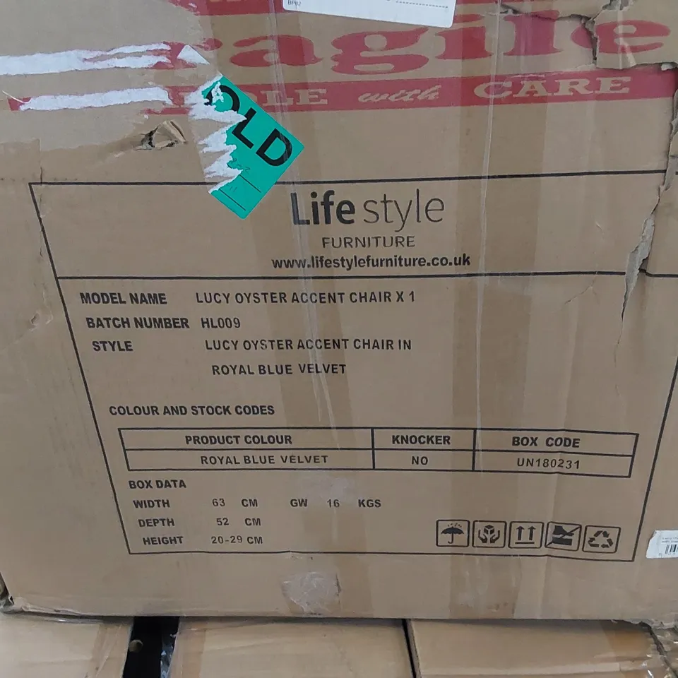 BOXED LUCY OYSTER ACCENT CHAIR IN ROYAL BLUE VELVET 