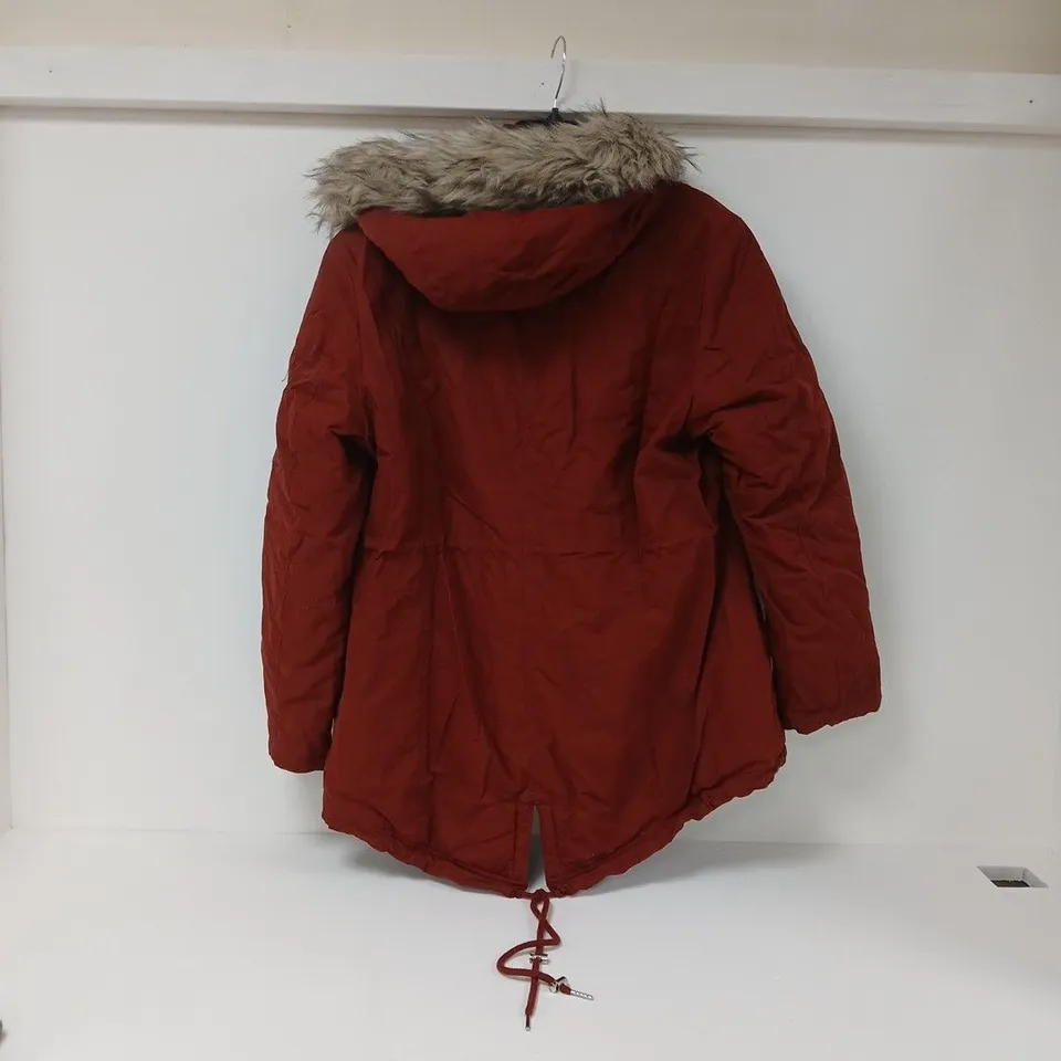 BONPRIX RED PARKA JACKET WITH FAUX FUR HOOD - UK 24