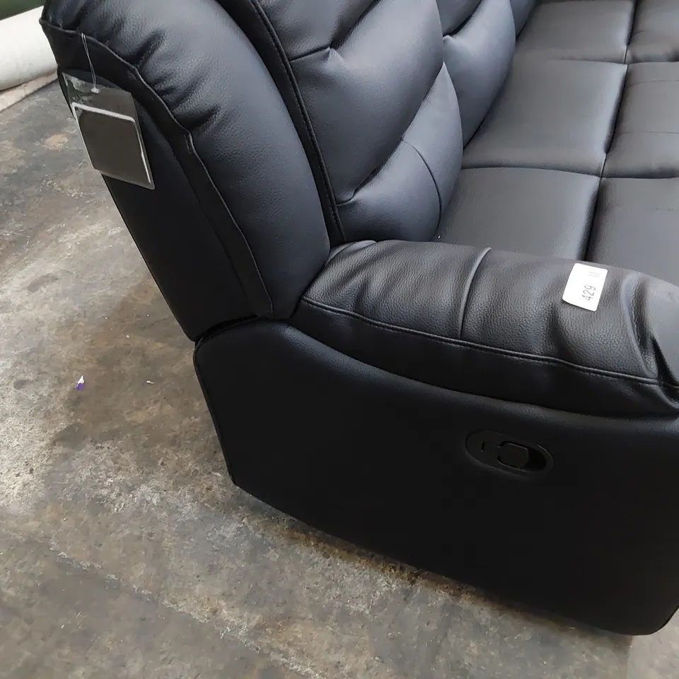 DESIGNER ROTHBURY MANUAL RECLINING THREE SEATER SOFA BLACK FAUX LEATHER 