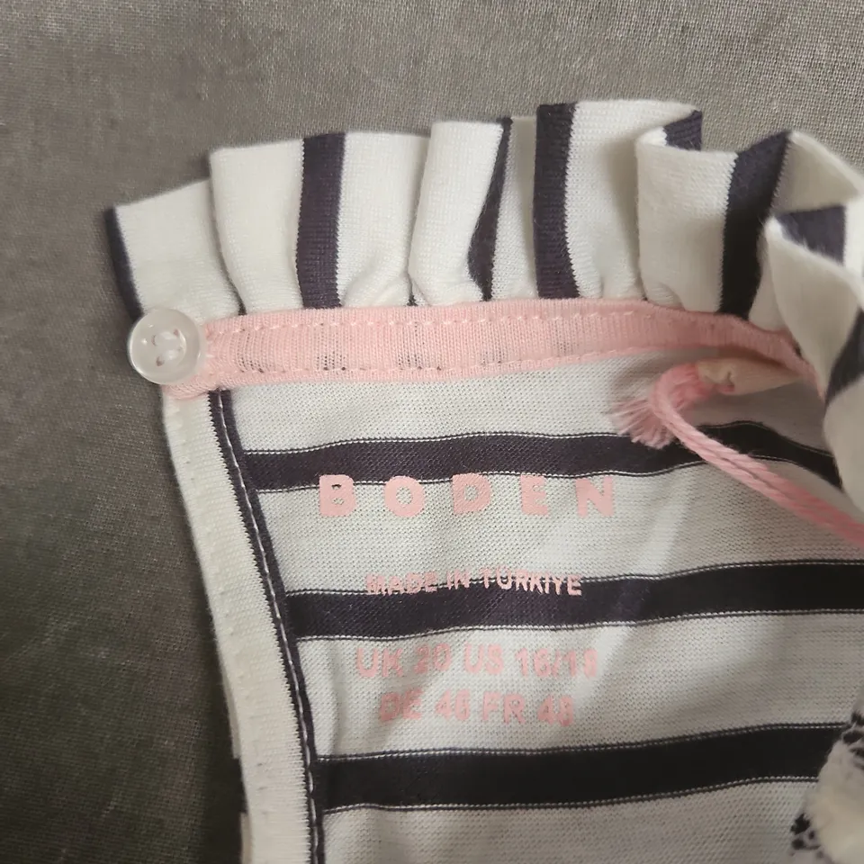 BODEN STRIPED KNIT TOP – NAVY/WHITE WITH PINK NECK TRIM, UK 20 (US 16)