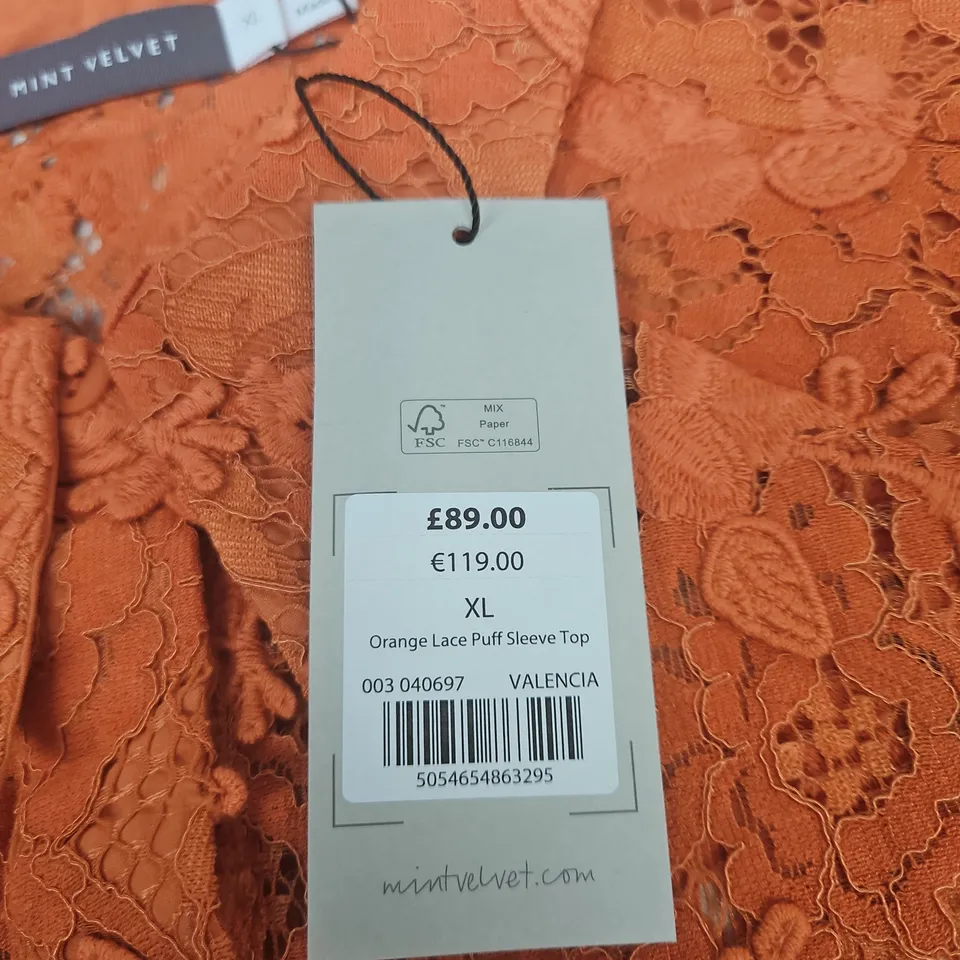 MINT VELVET ORANGE LACE PUFF SLEEVE TOP – XL