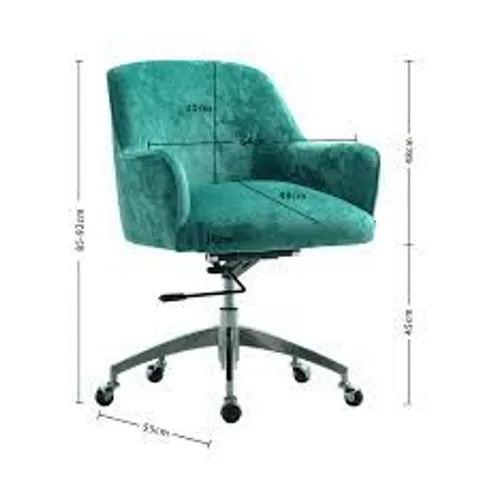 BOXED LIVING AND HOME VELVET UPHOLSTERED WHEELED SWIVEL OFFICE CHAIR, GREEN