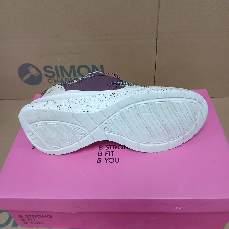 B ACTIVE WOMEN'S ATHLETIC SNEAKERS – PURPLE/BEIGE MESH, PINK LACES SIZE 5 BOXED