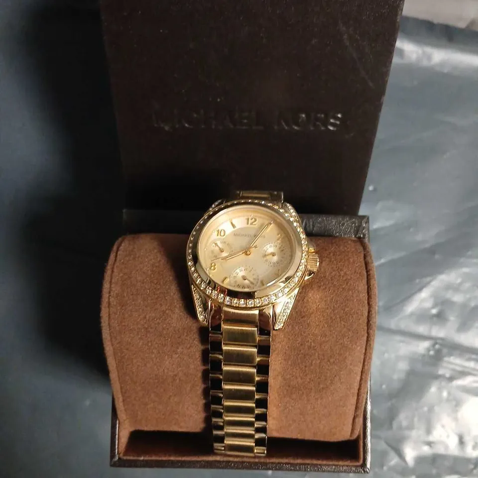 MICHAEL KORS GOLD-TONE CHRONOGRAPH WOMEN'S WATCH WITH CRYSTAL BEZEL – BOXED