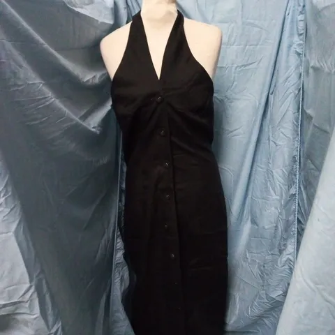 NOBODY'S CHILD BLACK WRAP-NECK TAILORED MIDI DRESS, UK 10