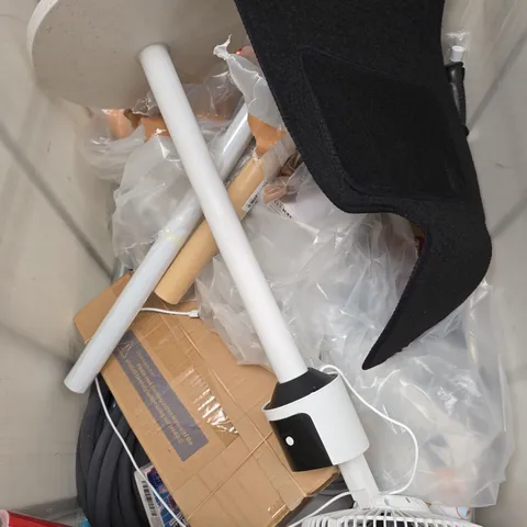 cage of assorted items to include - fan - waling stick - hose pipe