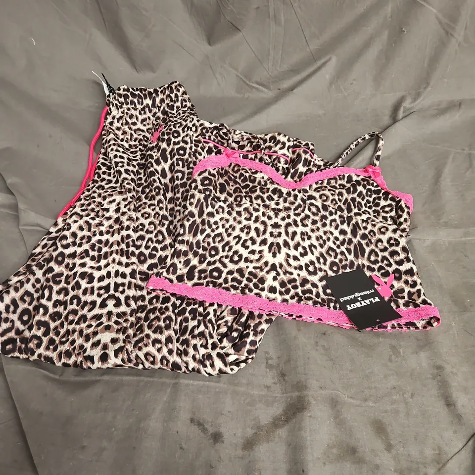 PLAYBOY X MISSGUIDED LOUNGE SET IN LEOPARD PINK LACE SIZE M