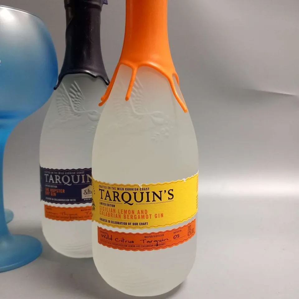 TARQUIN'S CORNISH GIN GIFT SET, COMPRISING, SICILIAN LEMON & CALABRIAN BERGAMOT GIN, LIMITED EDITION THE HOPSTER DRY GIN & PAIR GLASSES 