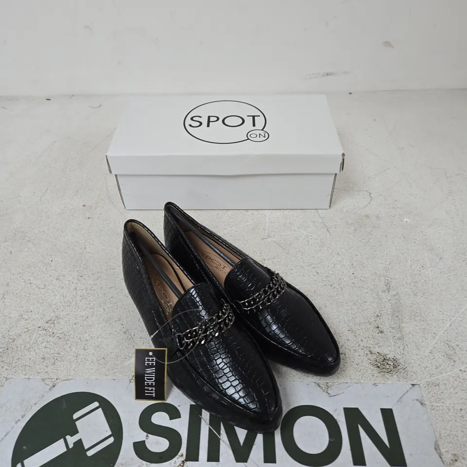 SPOT ON LADIES CROC-EFFECT PU LOAFERS – BLACK – UK 3 WIDE FIT