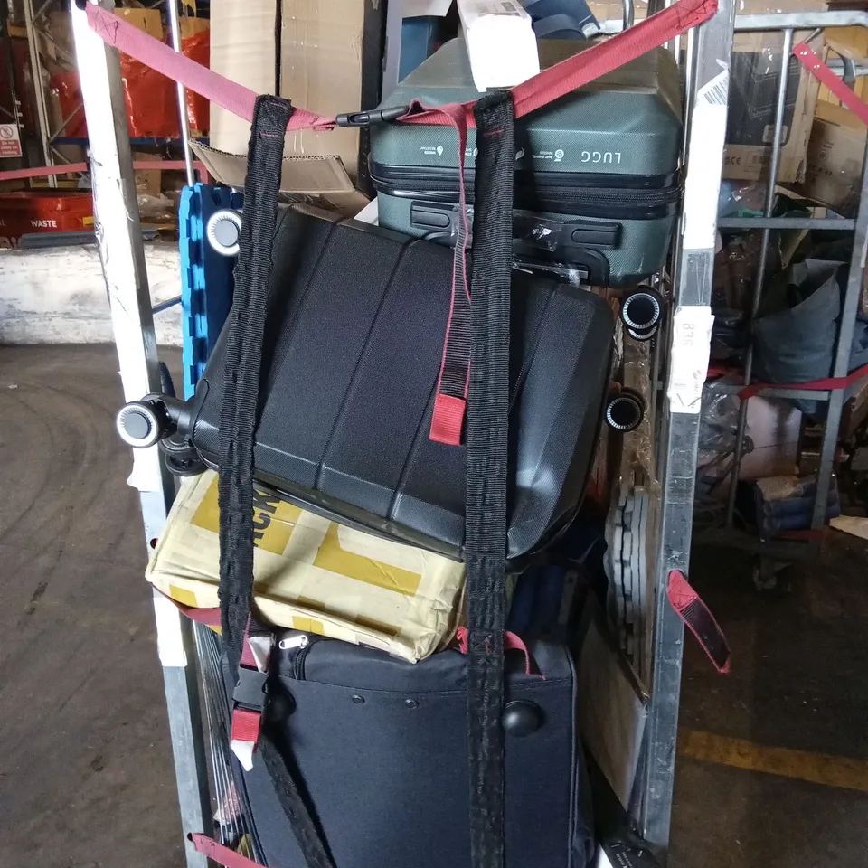 CAGE OF ASSORTED HOUSEHOLD GOODS AND PRODUCTS TO INCLUDE; SUITCASE,FOAM MATS, SLEEPING BAG,BATH MAT