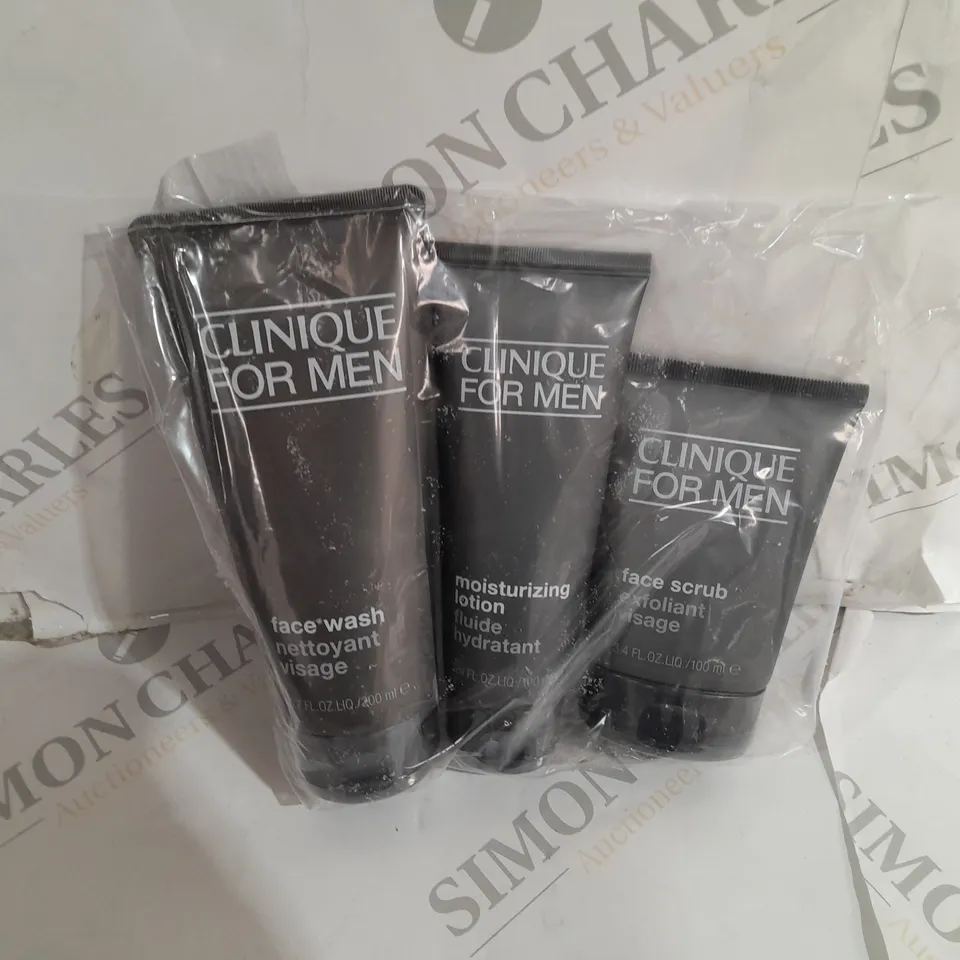 BOXED CLINIQUE FACE WASH, MOISTURISING LOTION, AND FACE SCRUB SET