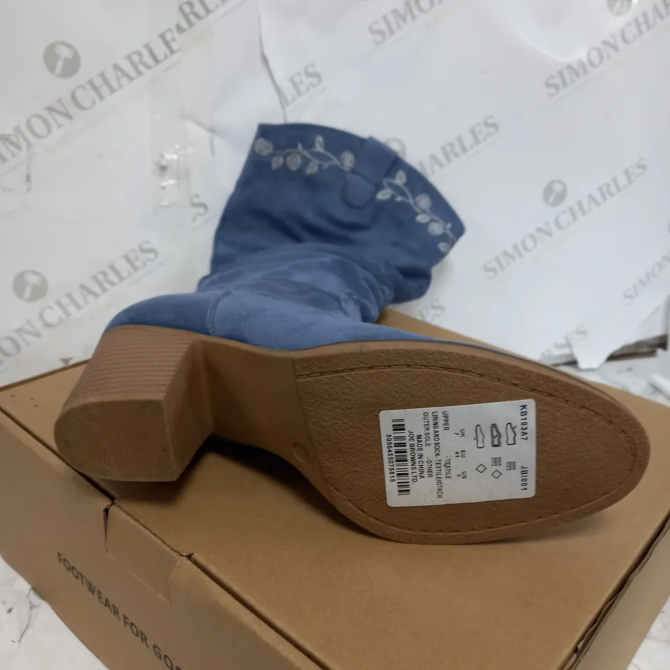 BOXED JOE BROWNS BLUE HEELED HIGH BOOTS - UK SIZE7
