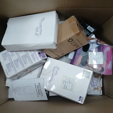 LARGE BOX OF ASSORTED ITEMS TO INCLUDE BRA'S , TOOTHBRUSH AND SOLAR LIGHT