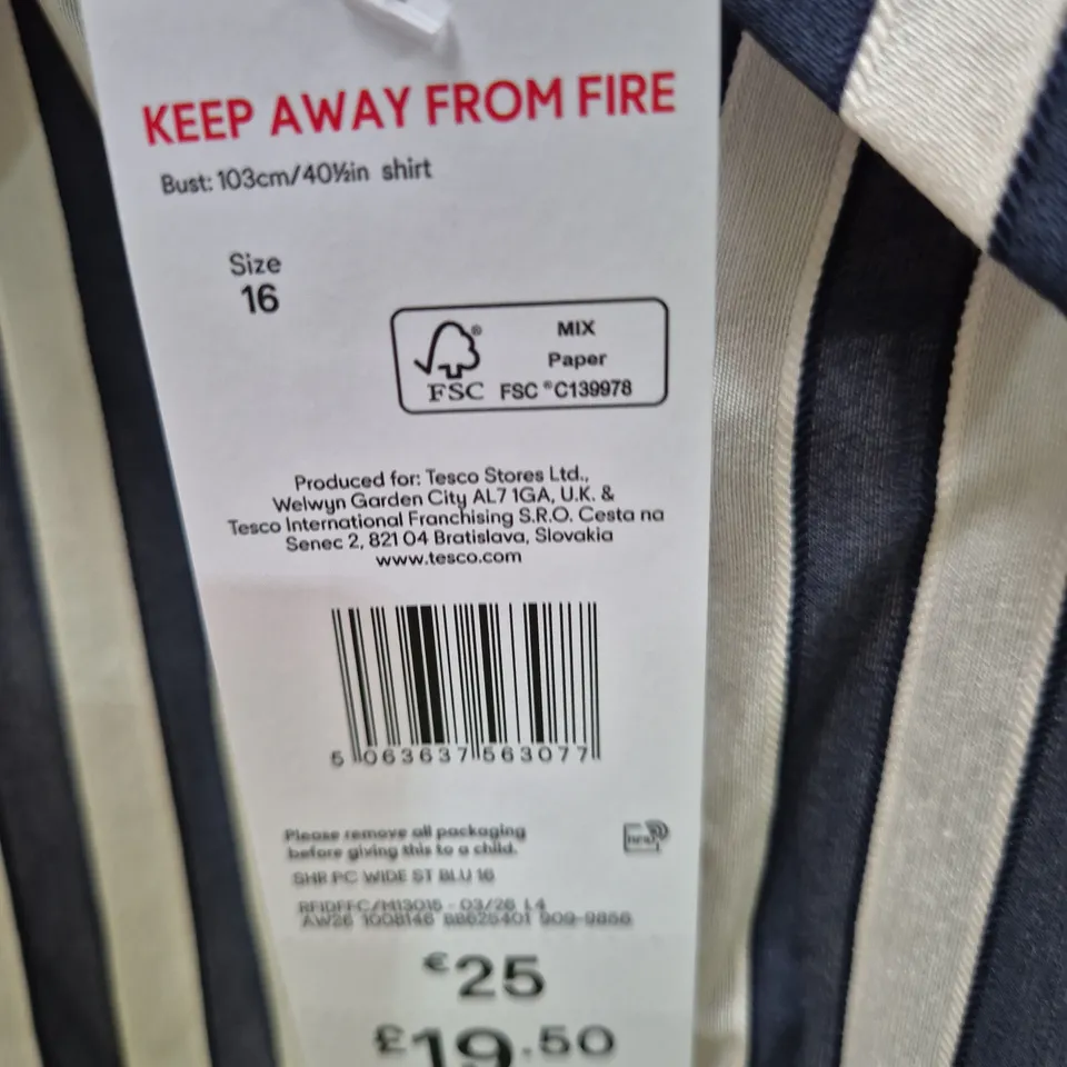 F&F STRIPED SHIRT – NAVY & CREAM, UK 16
