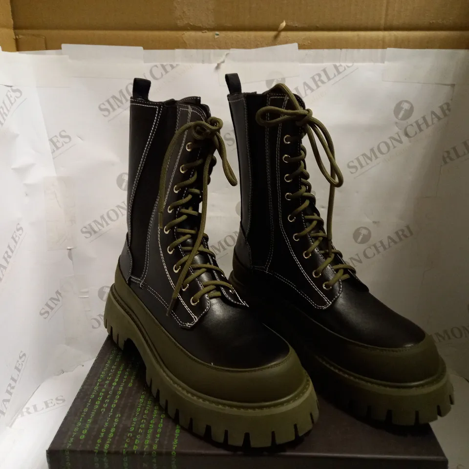 KOI VEGAN DYNASTY OF KREE KHAKI LACE UP BOOTS - SIZE 8