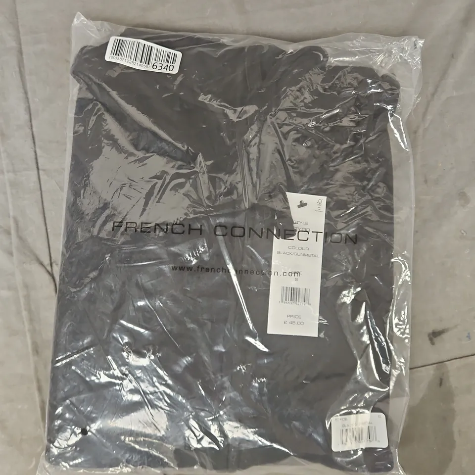 BAGGED FRENCH CONNECTION HOODIE IN BLACK/GUNMETAL SIZE SMALL