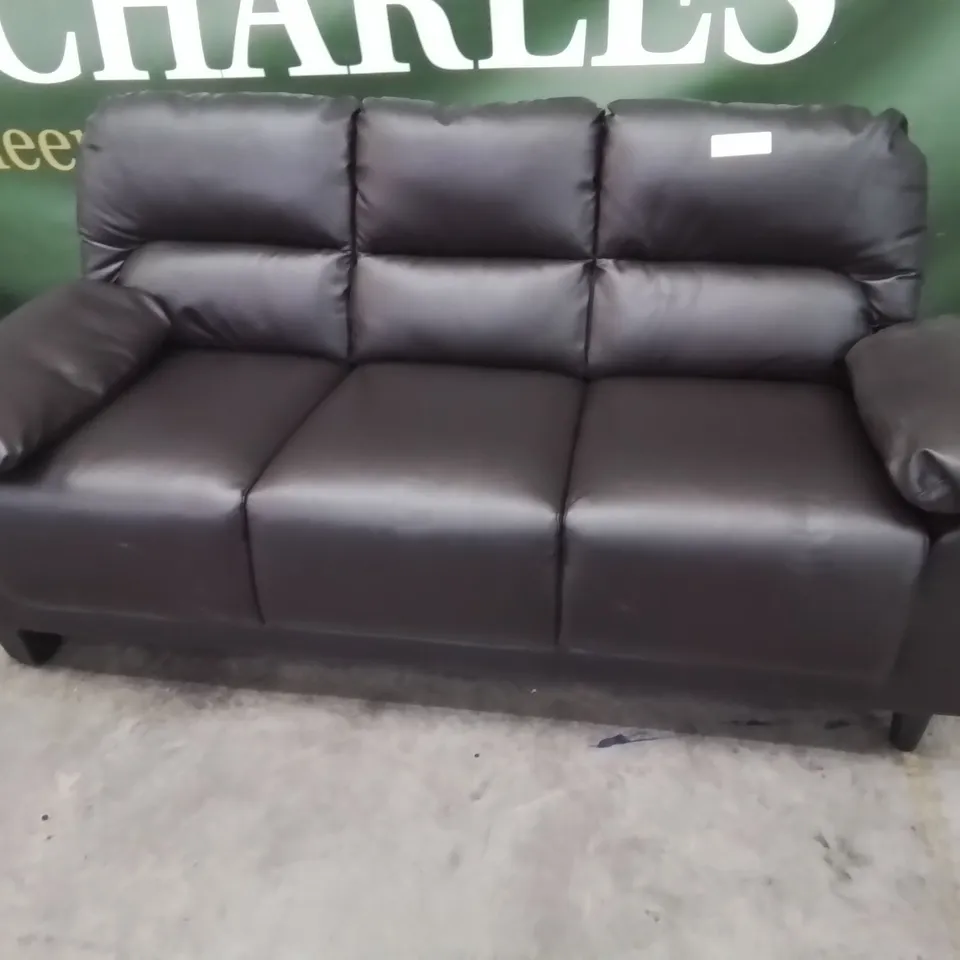 DESIGNER THREE SEATER SOFA BROWN FAUX LEATHER 