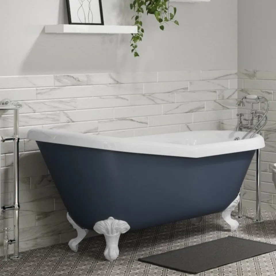 BOXED BAXENDEN MATT BLUE ROLL TOP SLIPPER BATH 1615MM X 690MM X 730MM