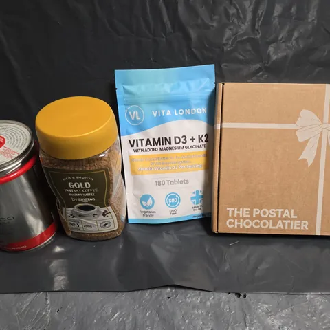 APPROXIMATELY 15 ASSORTED FOOD ITEMS TO INCLUDE GOLD INSTANT COFFEE , CLASSIC ROAST COFFEE , MINI EGGS , ETC 