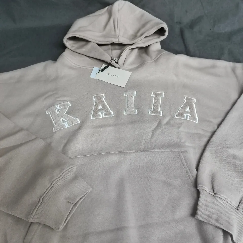 KAIA LOGO OVERSIZED HOODIE – STONE, UK SIZE 10