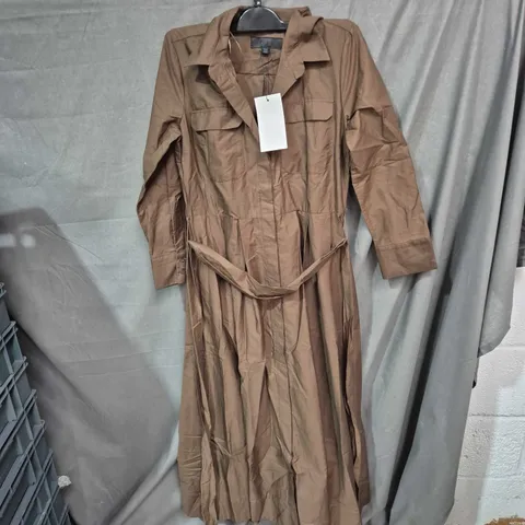 ZARA WOMEN’S BELTED LONG COAT IN BROWN – CARGO/UTILITY STYLE. SMALL