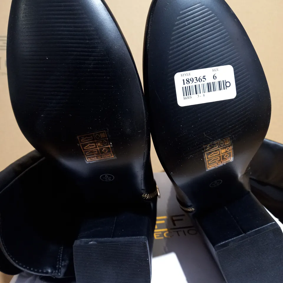 TRUFFLE COLLECTION WOMENS BLACK HIGH LEG ZIP UP BOOTS - SIZE 6