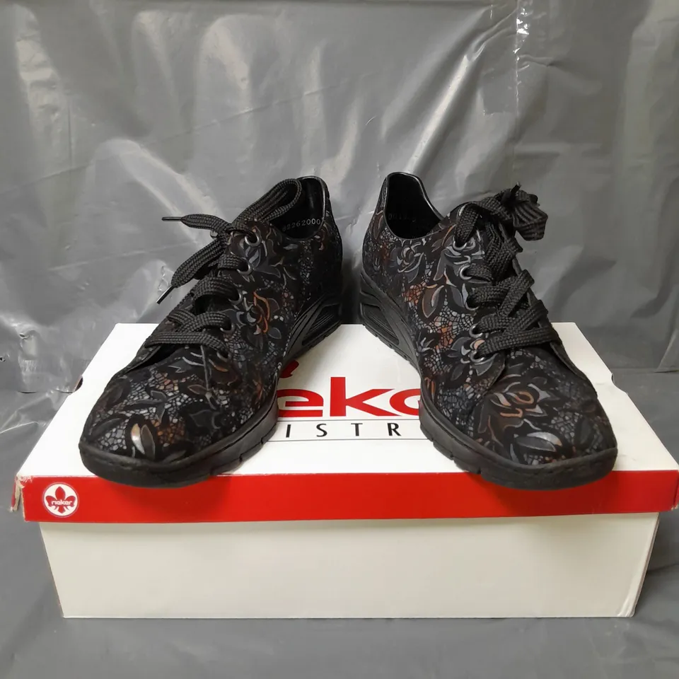 RIEKER WEDGE TRAINERS BLACK FLORAL SIZE 5