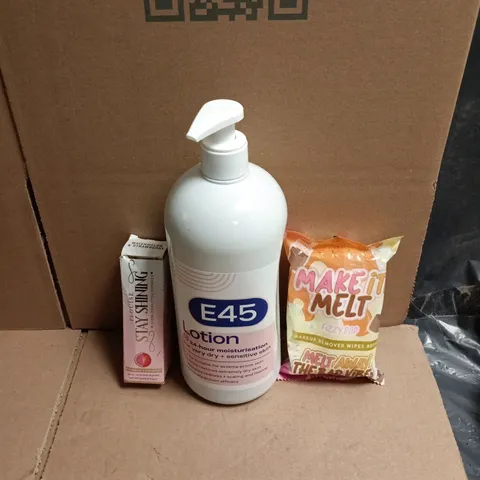 APPROXIMATEY 20 ASSORTED HEALTH AND BEAUTY PRODUCTS TO INCLUDE PLOUISE FIZZY POP MAKE UP REMOVER WIPES, PLOUISE STAY SHINING LIP OIL, E45 LOTION ETC  