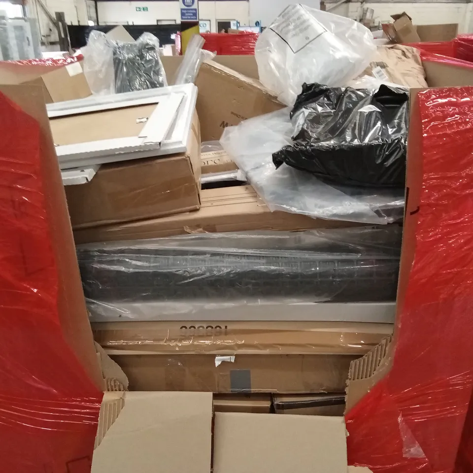PALLET OF ASSORTED HOUSEHOLD GOODS AND PRODUCTS TO INCLUDE; YOGA MAT, BLINDS, BLADELESS CEILING FLUSH MOUNT ETC