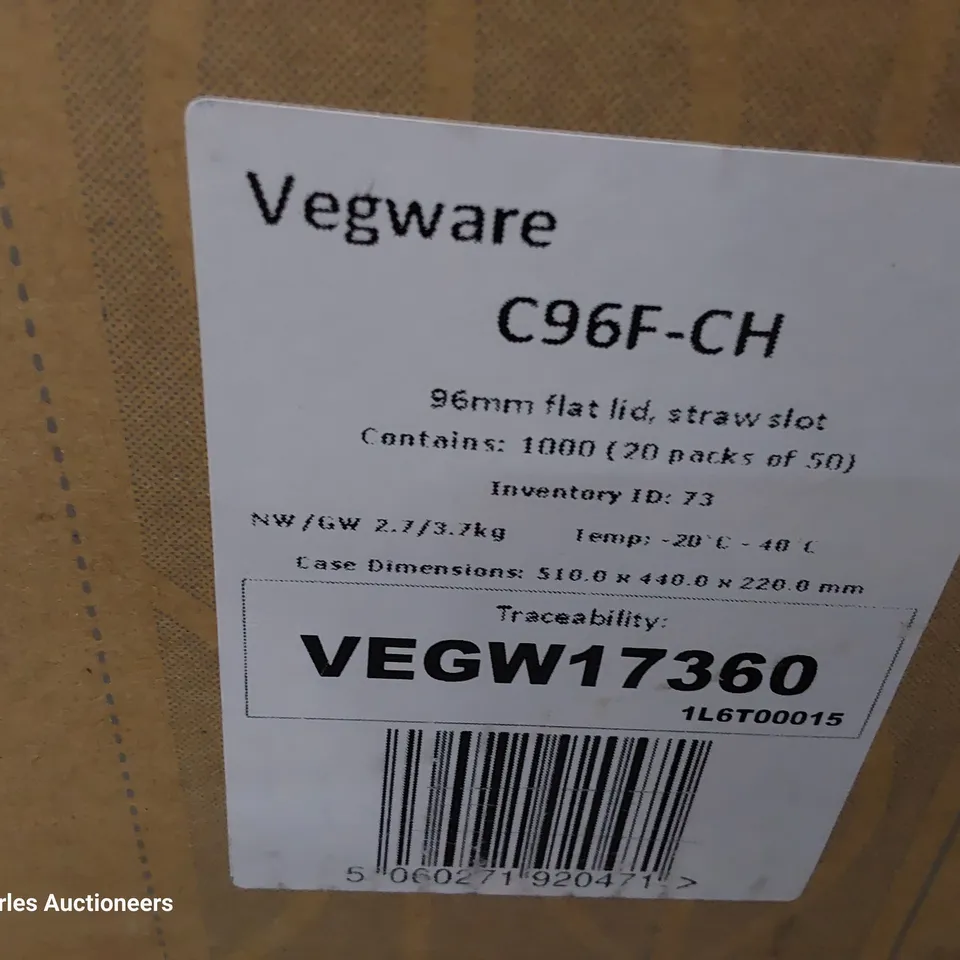 FOUR CASES EACH CONTAINING 1000 VEGWARE 96mm FLAT CUP LIDS WITH STRAW HOLES