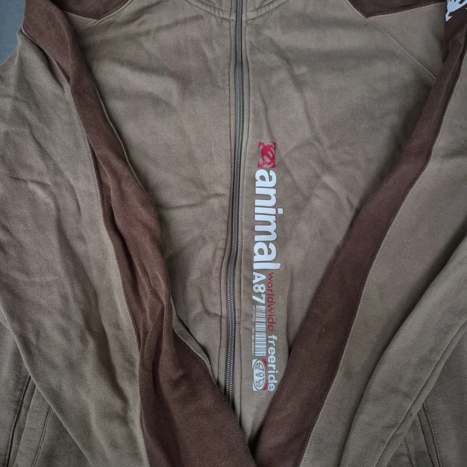 ANIMAL ZIP-UP FLEECE JACKET IN BROWN TWO-TONE SIZE XL