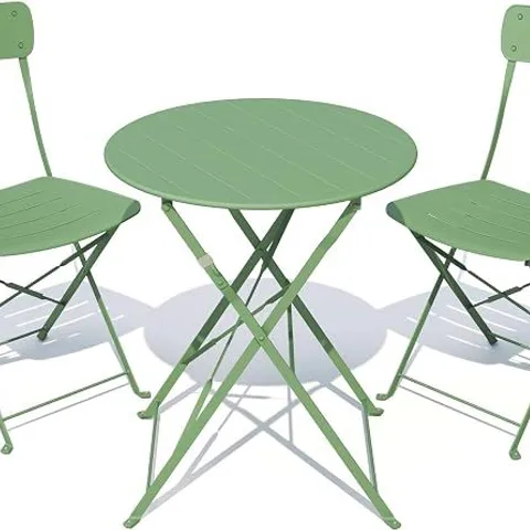 BOXED GRAND PATIO OUTDOOR BISTRO SET, METAL FOLDING CHAIRS SET OF 3, PATIO TABLE AND CHAIR SET FOR BALCONY BCKYARD LAWN (SAGE GREEN)