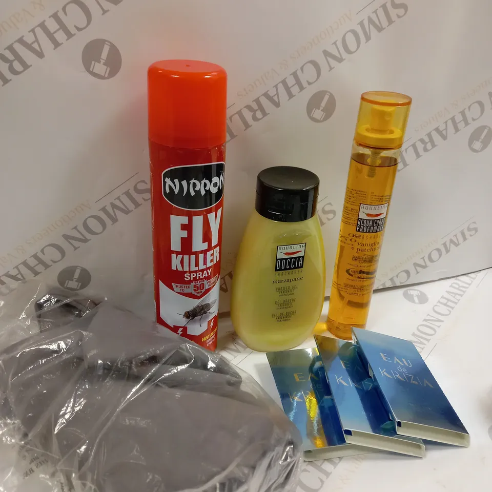 BOX OF APPROXIMATELY 20 ITEMS TO INCLUDE NIPPON FLY KILLER, AQUOLINA SHOWER GEL, EUA DE KRIZIA ETC