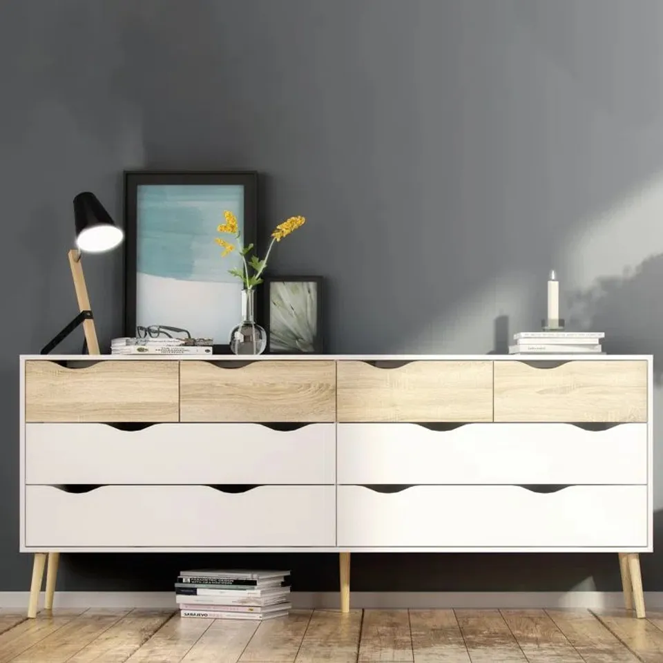 BOXED SAMANTHA 8 DRAWER 195.7cm W DOUBLE DRESSER (2 BOXES)