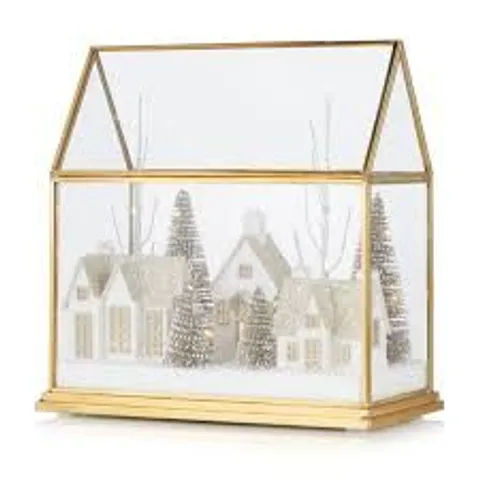 HOME STORIES PRE LIT SNOW VILLAGE IN GLASS HOUSE