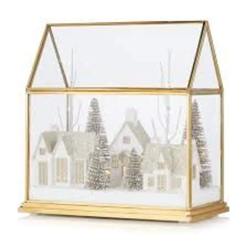 HOME STORIES PRE LIT SNOW VILLAGE IN GLASS HOUSE