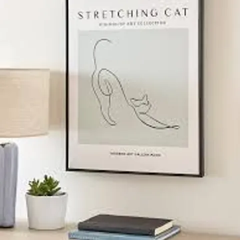 STRETCHING CAT PRINTED WALL ART