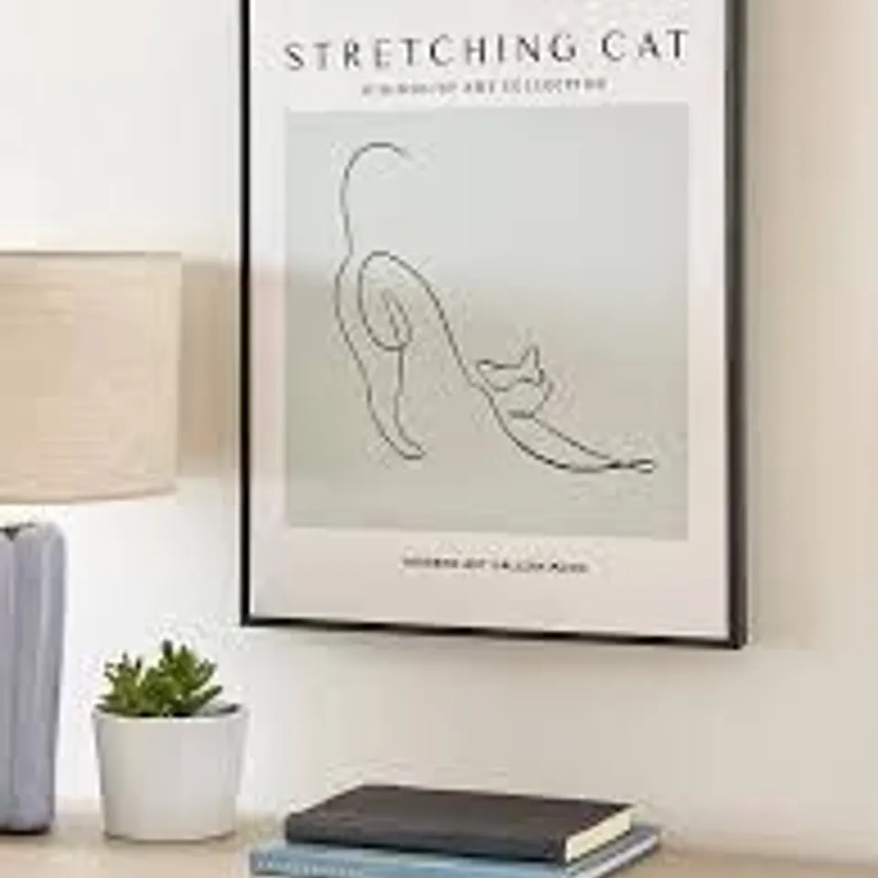 STRETCHING CAT PRINTED WALL ART