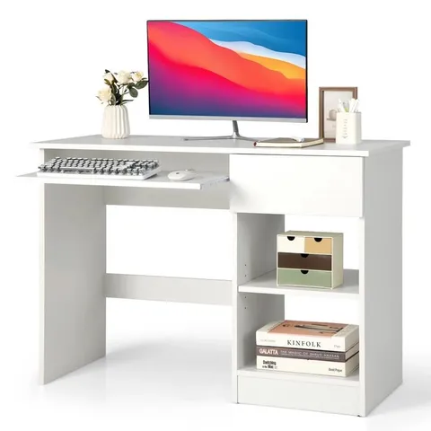 BOXED SHOUSE 108CM W RECTANGLE COMPUTER DESK WITH CABINET - WHITE