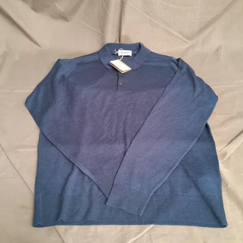 JOHN SMEDLEY BELPER LONG SLEEVE SHIRT MERINO EXTRAFINE IN INDIGO SIZE L