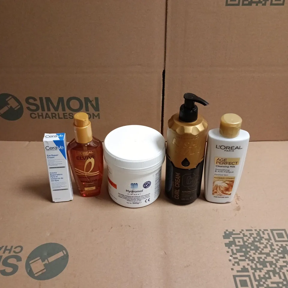 APPROXIMATEY 20 ASSORTED HEALTH AND BEAUTY PRODUCTS TO INCLUDE - L'OREAL CLEANSING MILK - HYDROMOL OINTMENT AND CERAVE EYE REPAIR CREAM