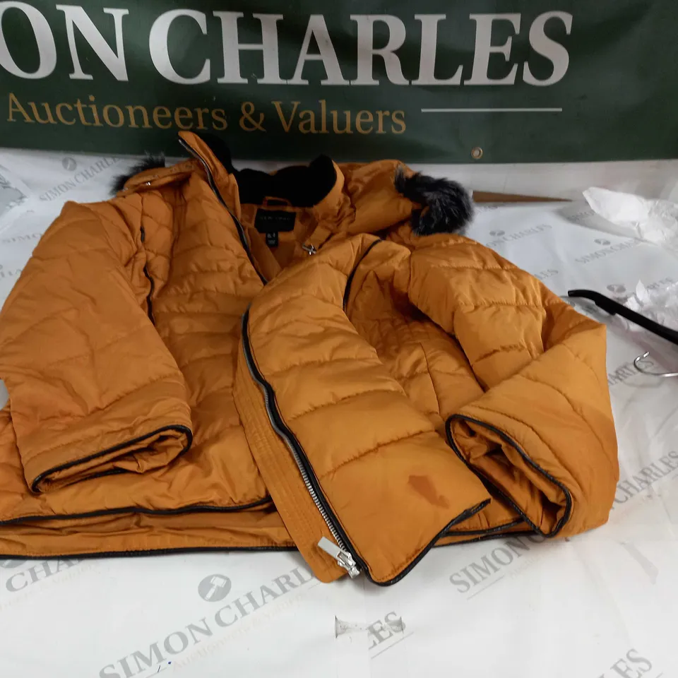 ZIP UP COPPER PADDED JACKET WITH FAUX FUR HOOD - SIZE 18
