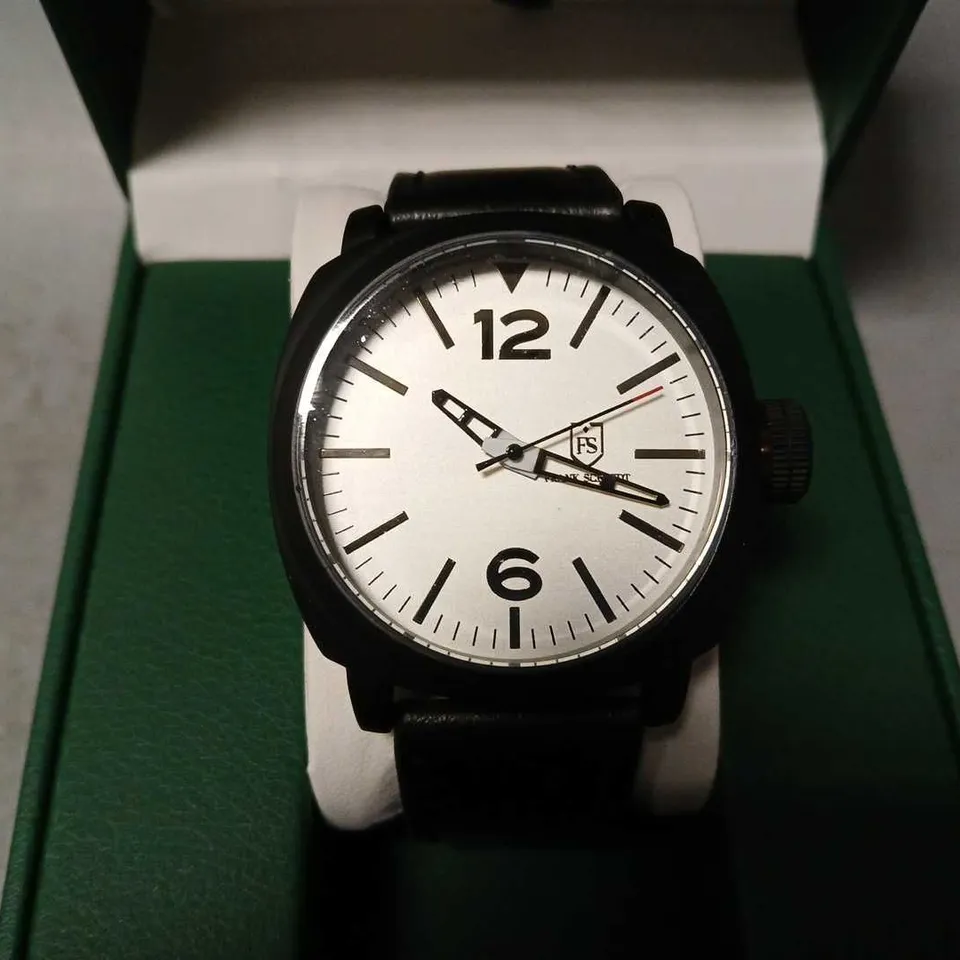 FRANK SCHMIDT WATCH LARGE BLACK CASE WITH PILOT DIAL WATCH