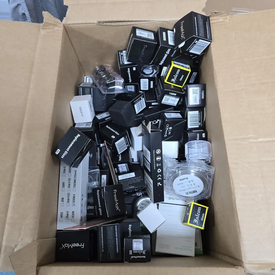 BOX OF APPROXIMATELY 40 ASSORTED E-CIGARETTES AND ACCOMPANIMENTS TO INCLUDE: SMOK TFV8 BIG BABY